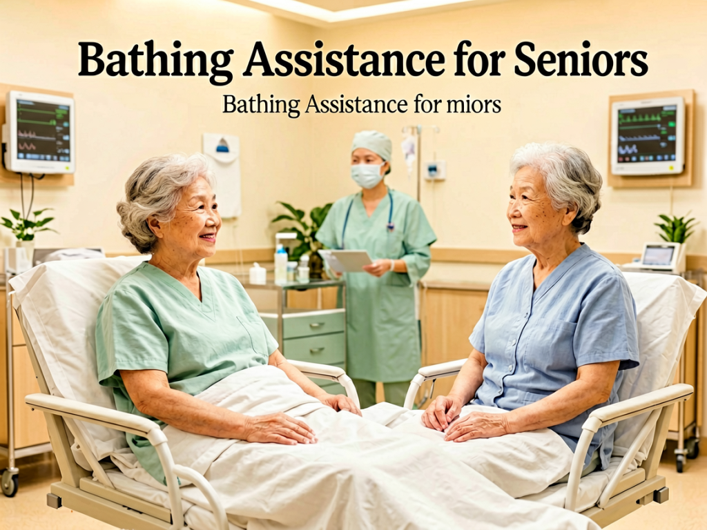 Senior health guide about Bathing Assistance for - medical illustration