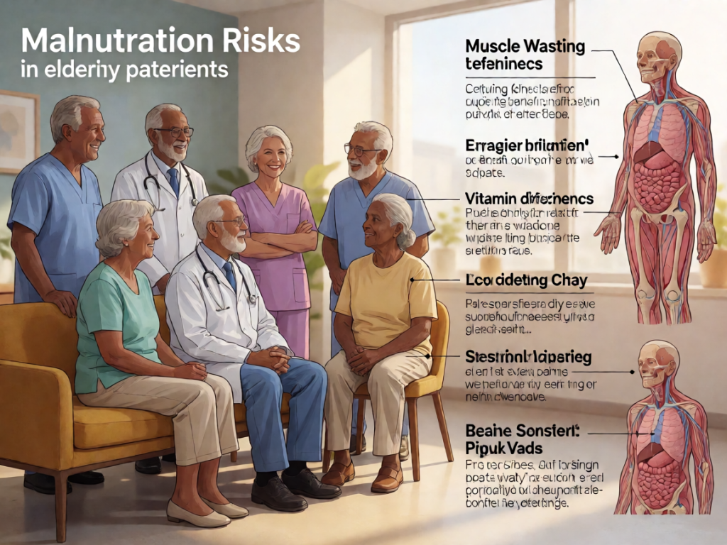 Senior health guide about Malnutrition Risks in - medical illustration
