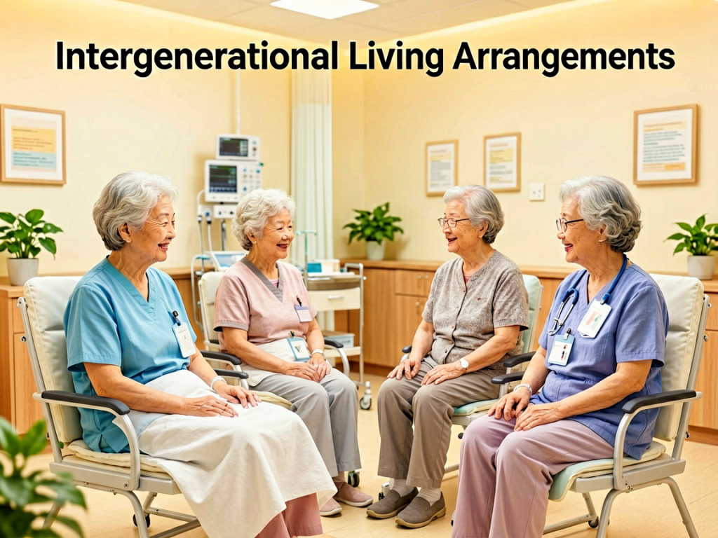 Senior health guide about Intergenerational Living Arrangements - medical illustration