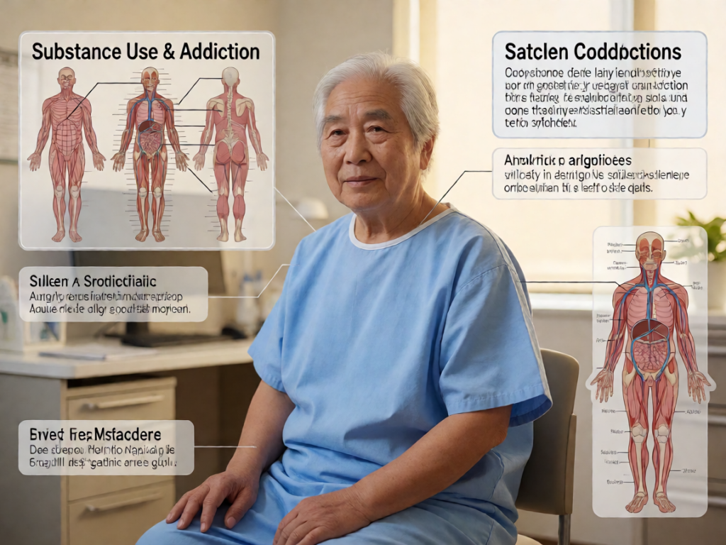 Senior health guide about Substance Use and - medical illustration