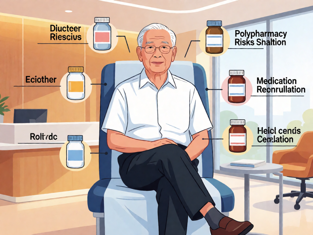 Senior health guide about Polypharmacy Risks and - medical illustration