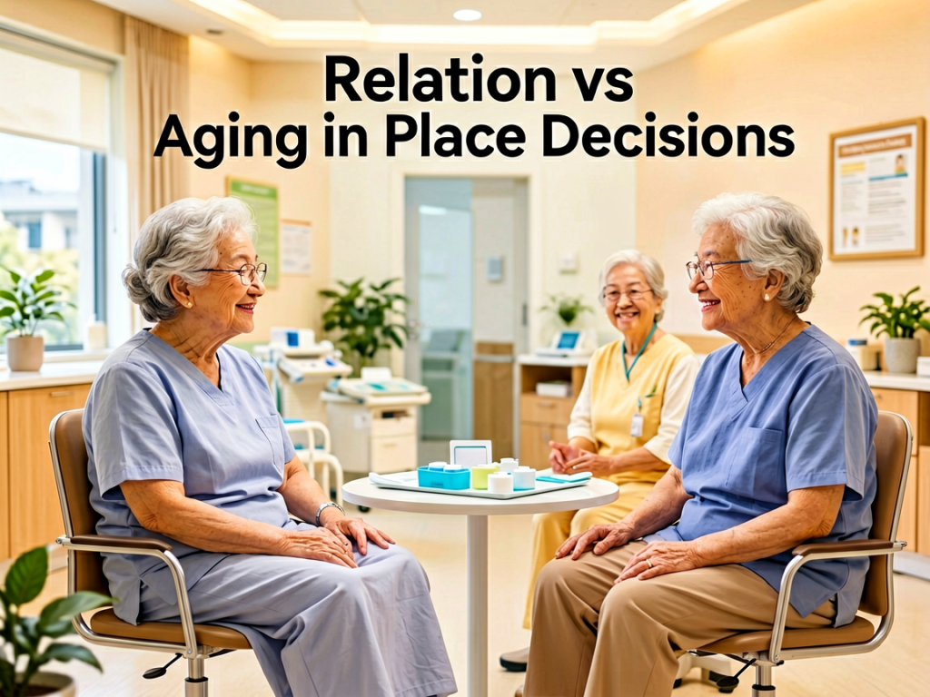 Senior health guide about Relocation vs Aging - medical illustration