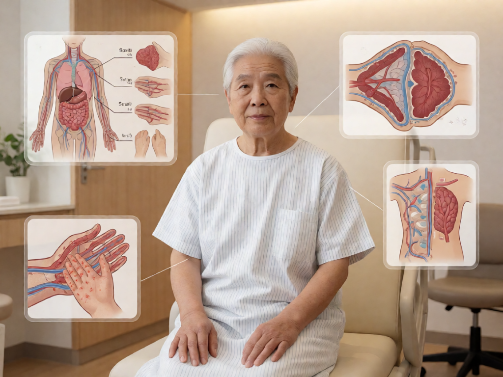 Senior health guide about Pressure Sores and - medical illustration