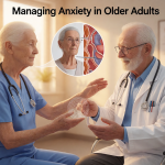 Senior health guide about Managing Anxiety in - medical illustration