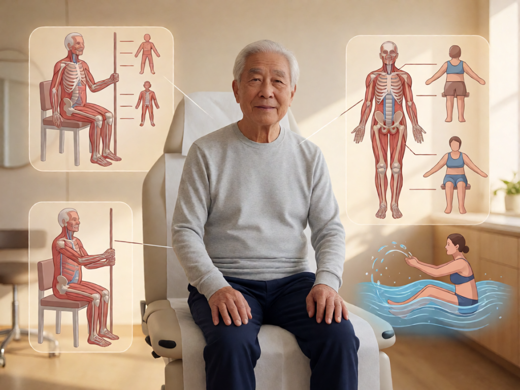 Senior health guide about Low-Impact Cardio Options - medical illustration