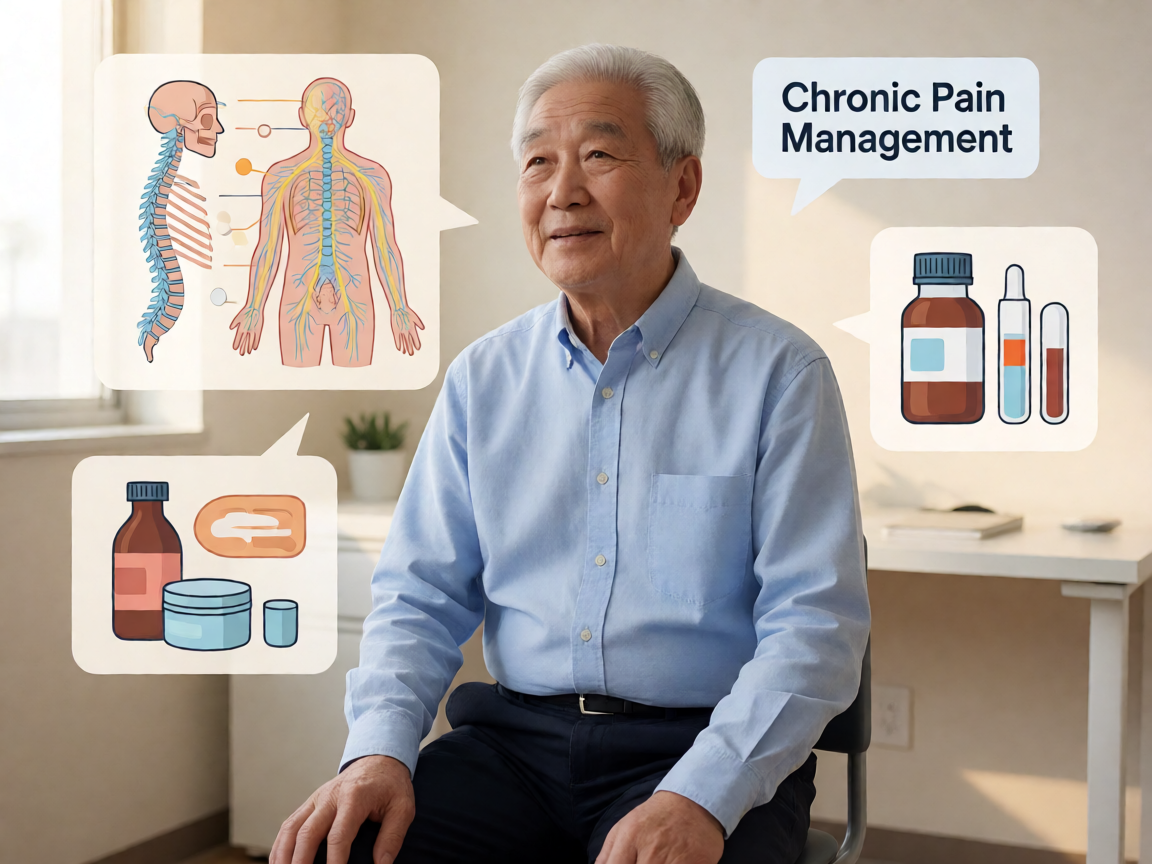Senior health guide about Chronic Pain Management - medical illustration