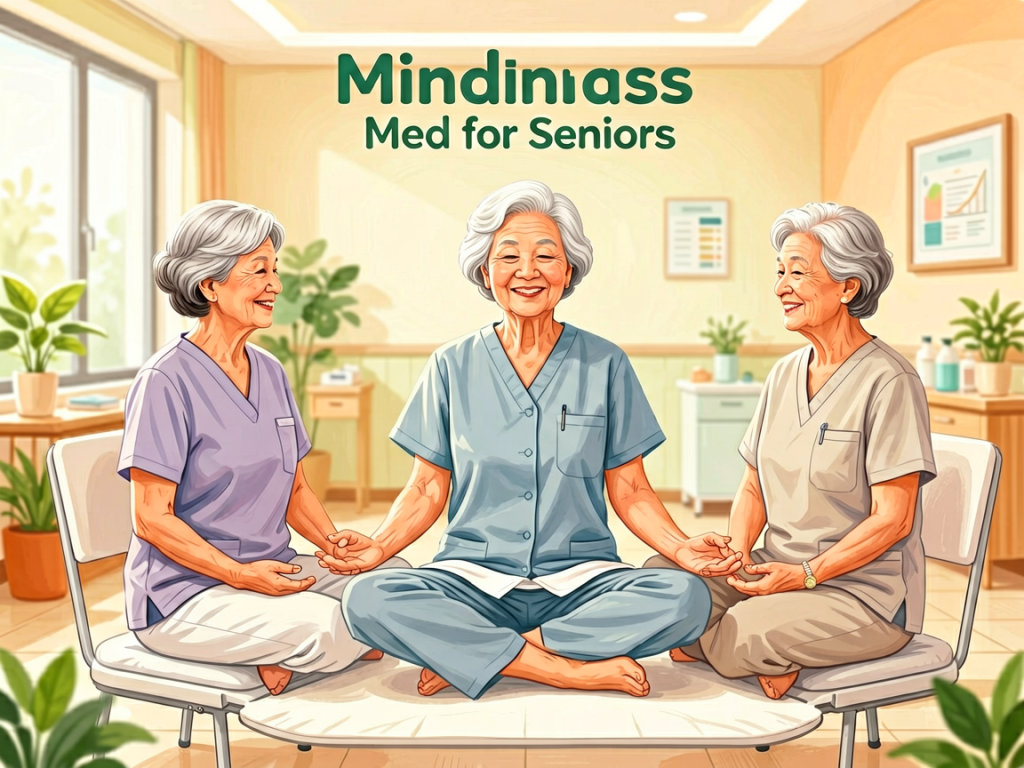 Senior health guide about Mindfulness Meditation for - medical illustration
