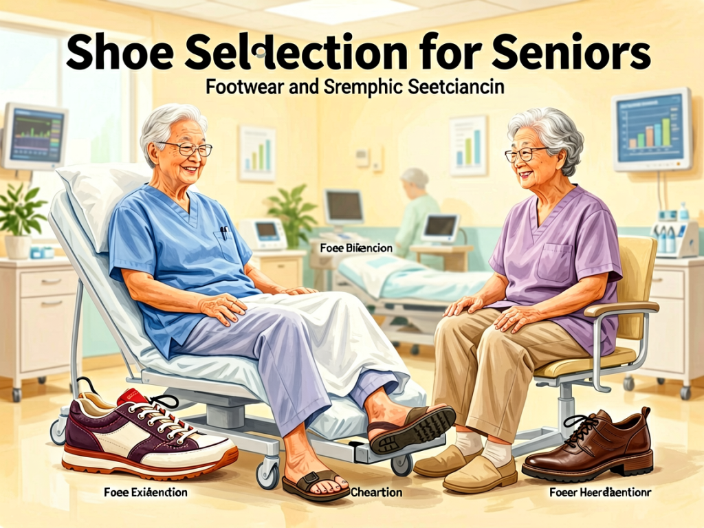 Senior health guide about Footwear and Shoe - medical illustration