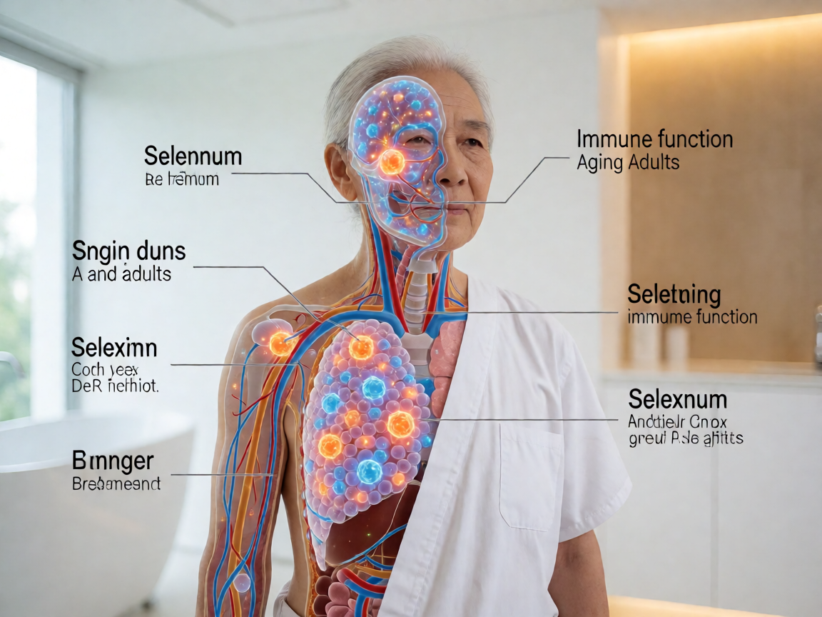 Senior health guide about Selenium and Immune - medical illustration