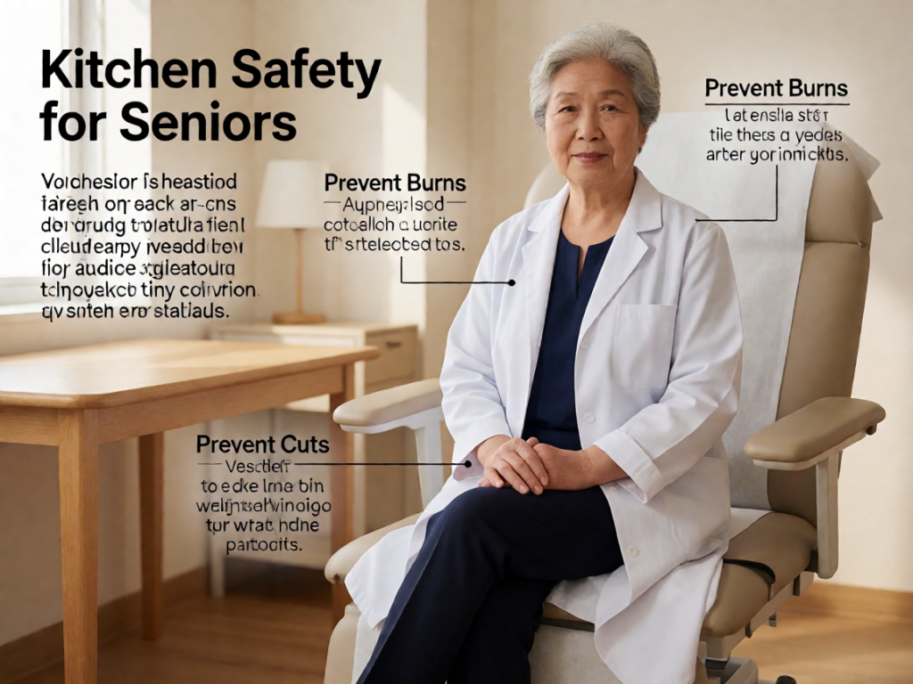 Senior health guide about Kitchen Safety for - medical illustration