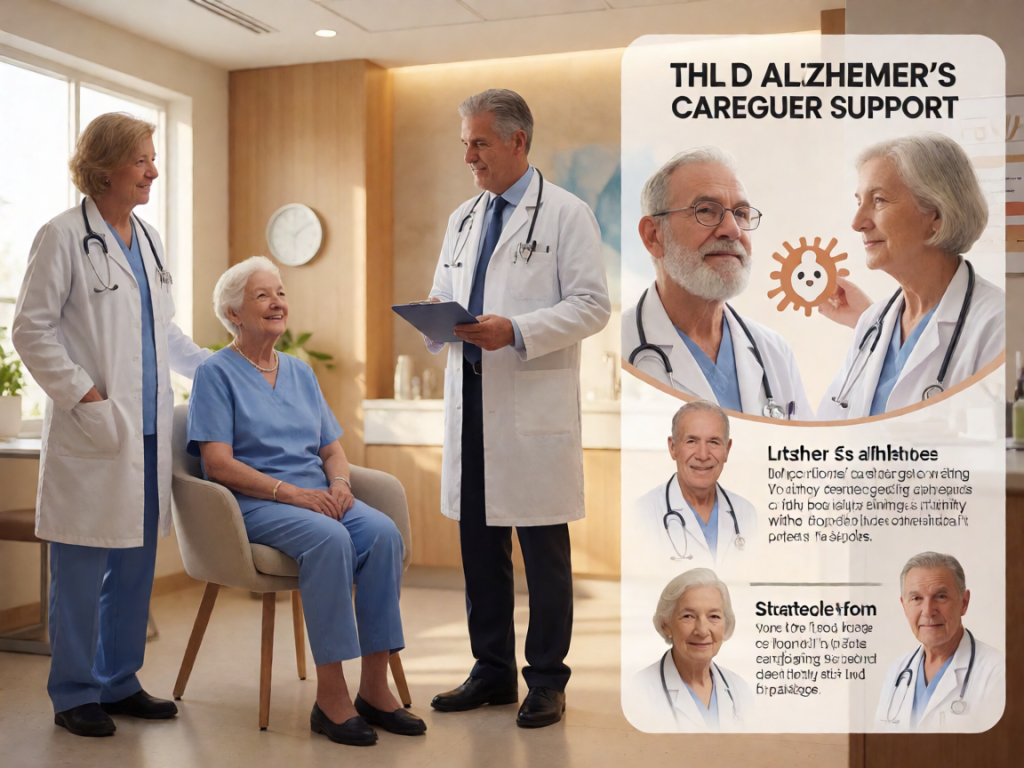 Senior health guide about Alzheimer's Caregiver Support - medical illustration