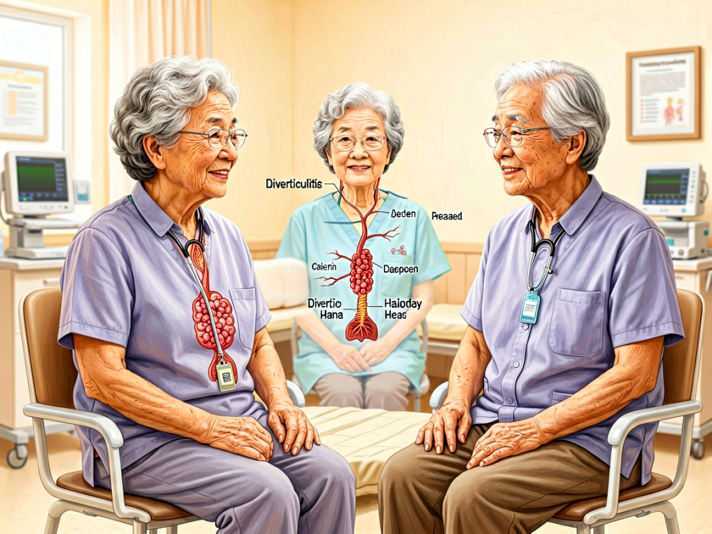 Senior health guide about Diverticulosis and Diverticulitis - medical illustration