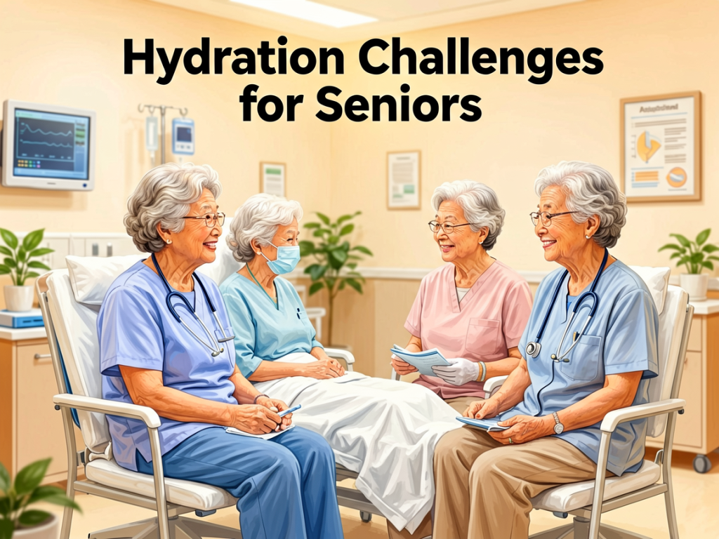 Senior health guide about Hydration Challenges for - medical illustration