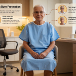 Senior health guide about Kitchen Burn Prevention - medical illustration
