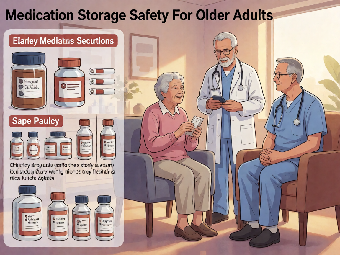 Senior health guide about Medication Storage Safety - medical illustration
