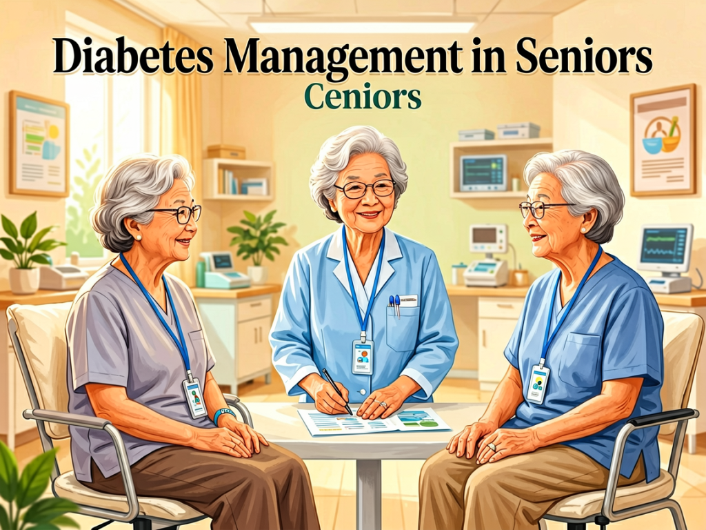 Senior health guide about Diabetes Management in - medical illustration