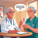Senior health guide about Dementia Care Communication - medical illustration