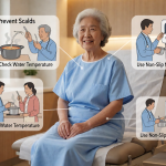 Senior health guide about Kitchen Scald Prevention - medical illustration