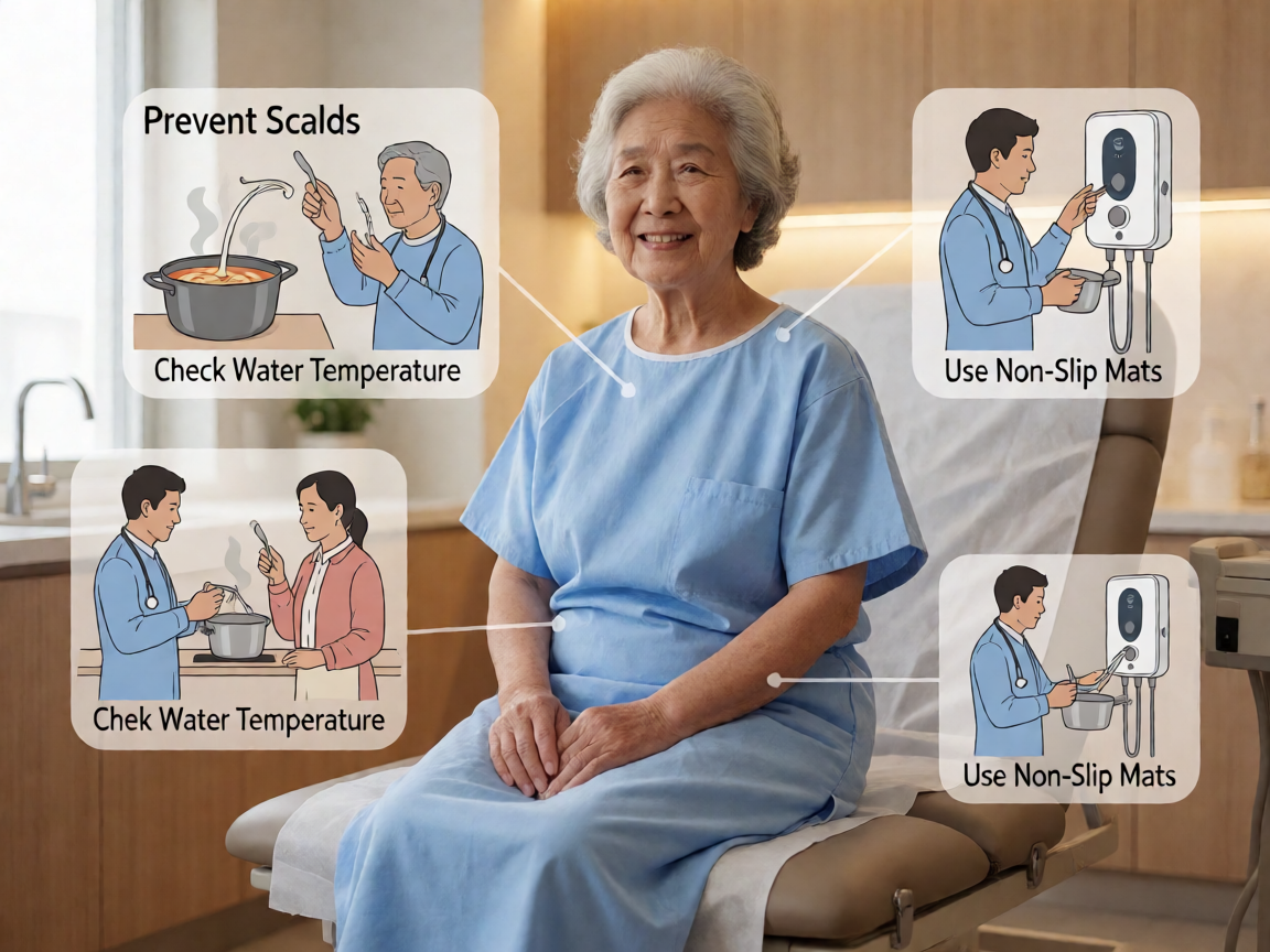 Senior health guide about Kitchen Scald Prevention - medical illustration