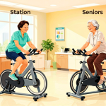 Senior health guide about Cycling and Stationary - medical illustration
