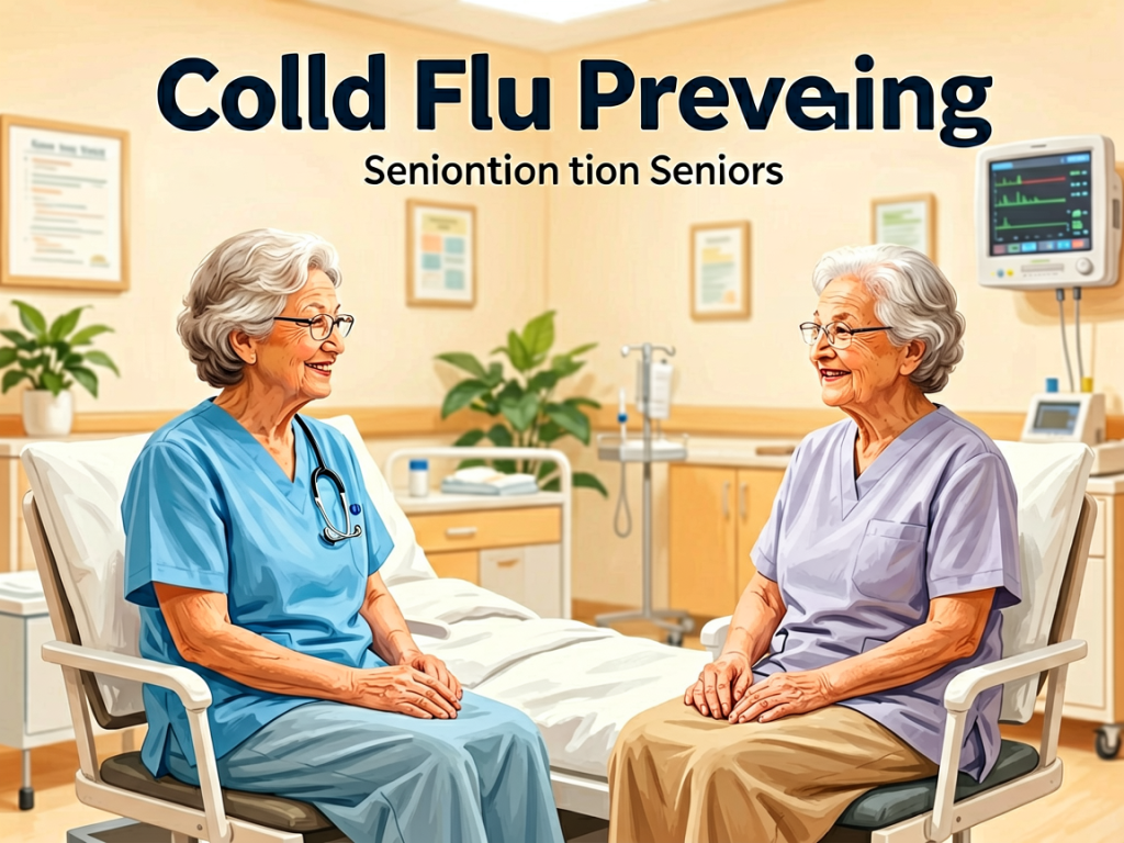 Senior health guide about Cold and Flu - medical illustration