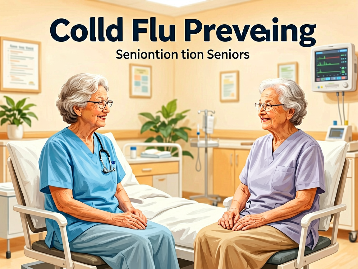 Senior health guide about Cold and Flu - medical illustration