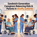 Senior health guide about Sandwich Generation Caregivers - medical illustration