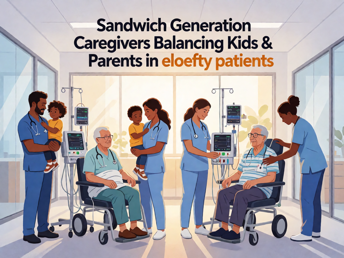 Senior health guide about Sandwich Generation Caregivers - medical illustration