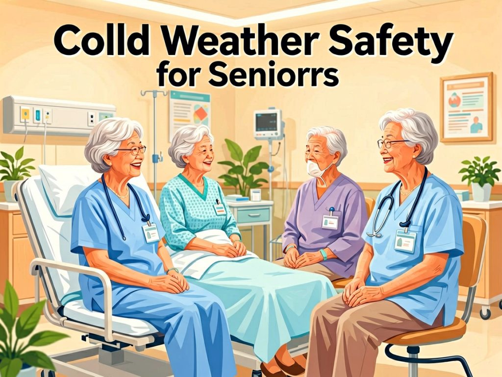 Senior health guide about Cold Weather Safety - medical illustration