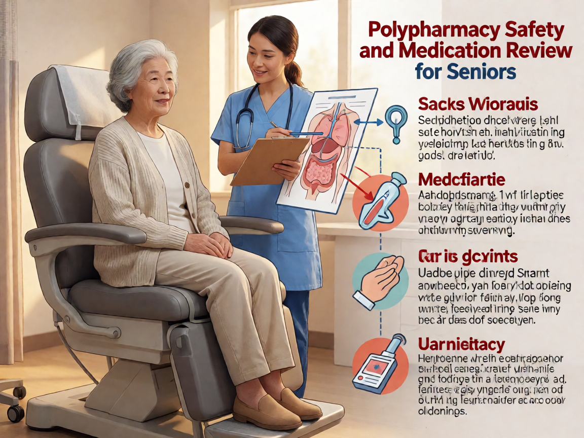 Senior health guide about Polypharmacy Safety and - medical illustration