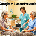 Senior health guide about Caregiver Burnout Prevention - medical illustration