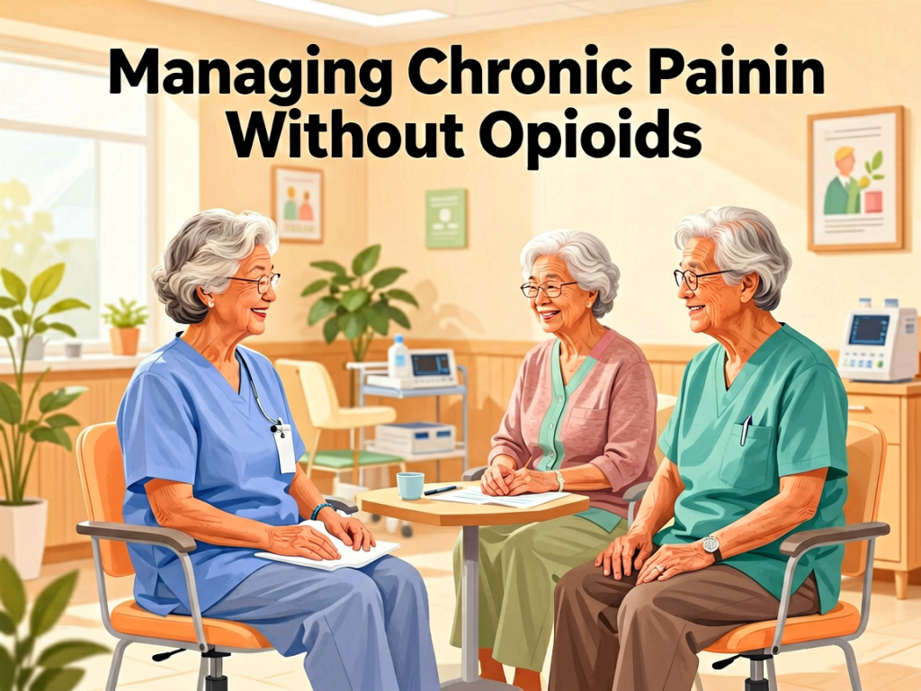 Senior health guide about Managing Chronic Pain - medical illustration