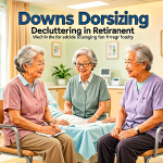 Senior health guide about Downsizing and Decluttering - medical illustration