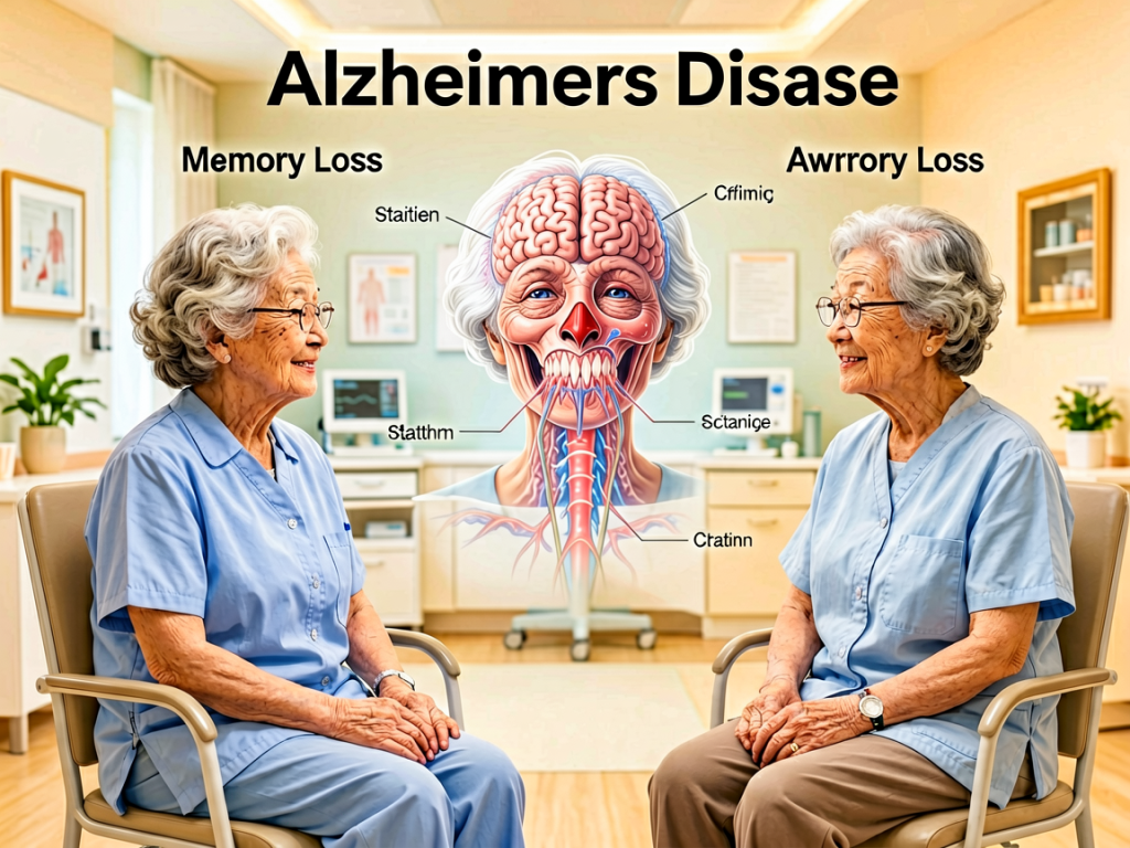 Senior health guide about Alzheimer's Disease and - medical illustration