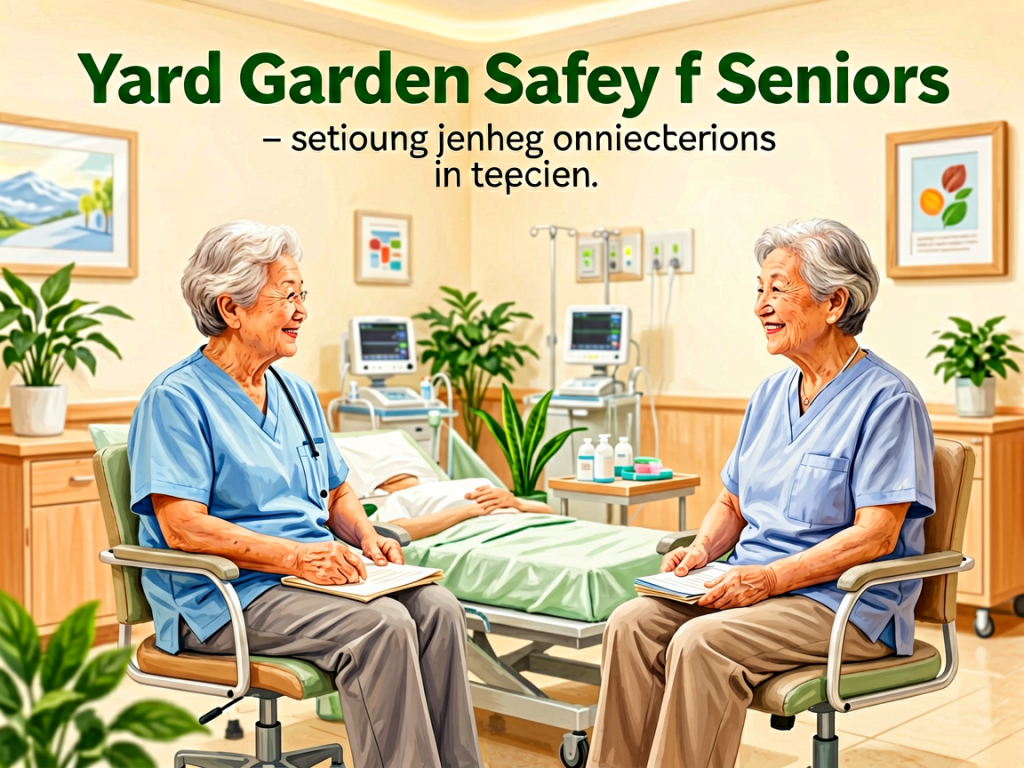 Senior health guide about Yard and Garden - medical illustration