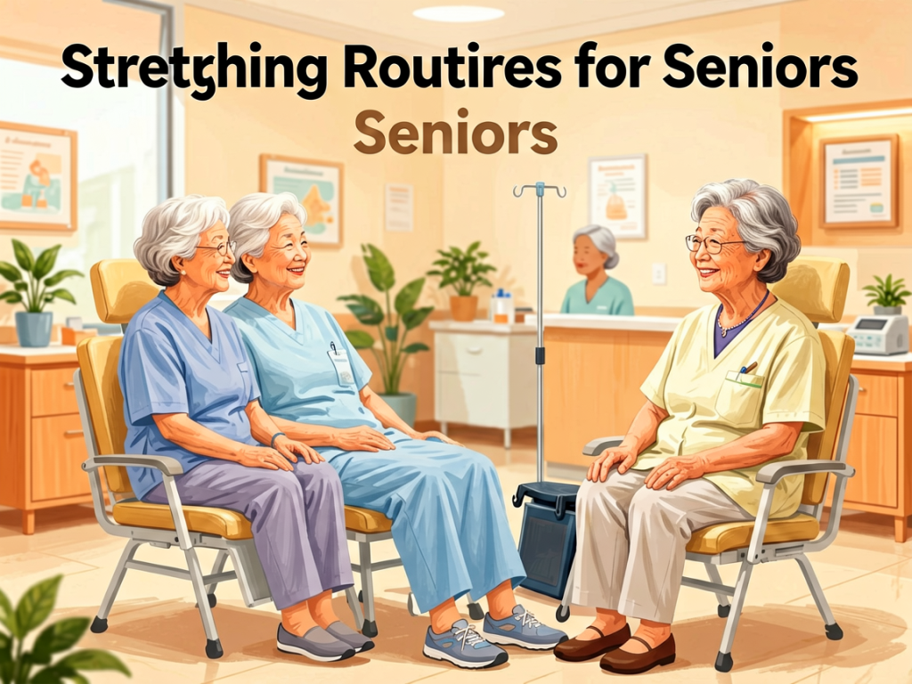 Senior health guide about Stretching Routines for - medical illustration