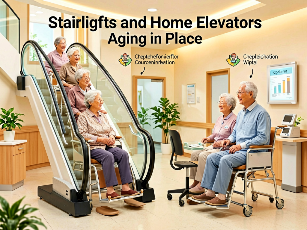 Senior health guide about Stairlifts and Home - medical illustration