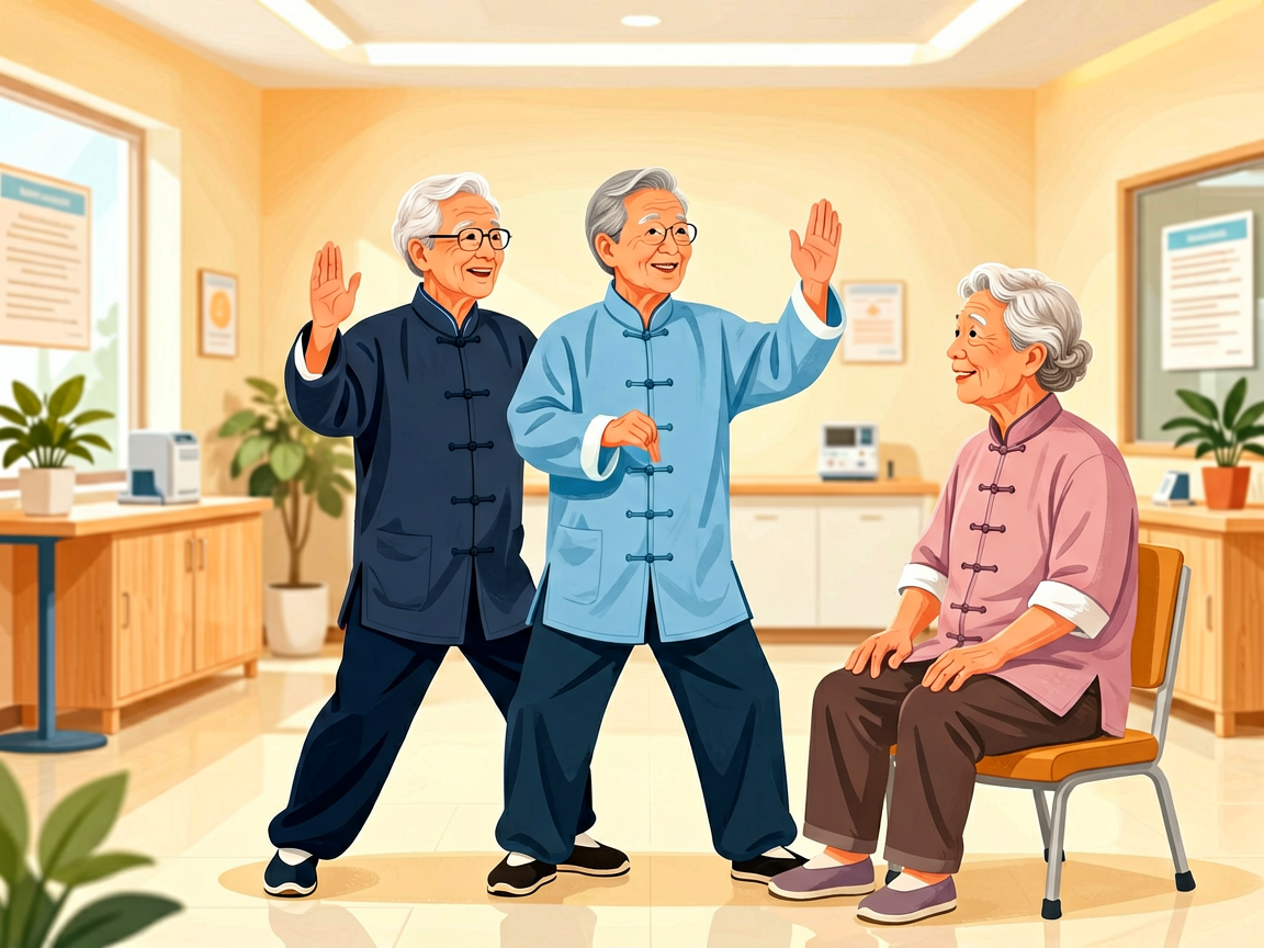 Senior health guide about Tai Chi for - medical illustration