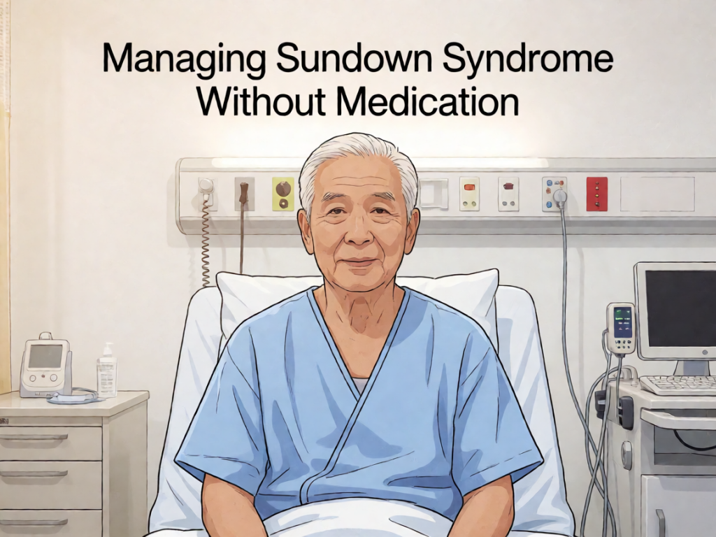 Senior health guide about Managing Sundown Syndrome - medical illustration