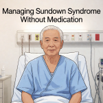 Senior health guide about Managing Sundown Syndrome - medical illustration