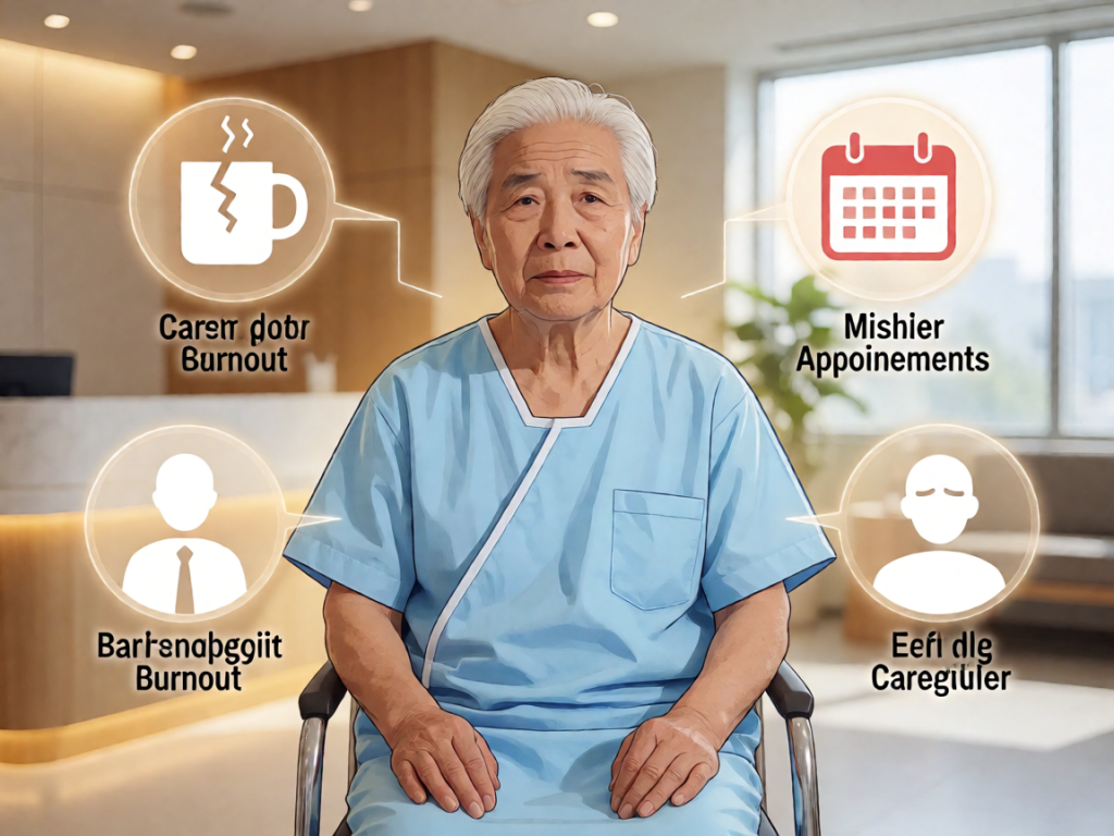 Senior health guide about Recognizing Caregiver Burnout - medical illustration