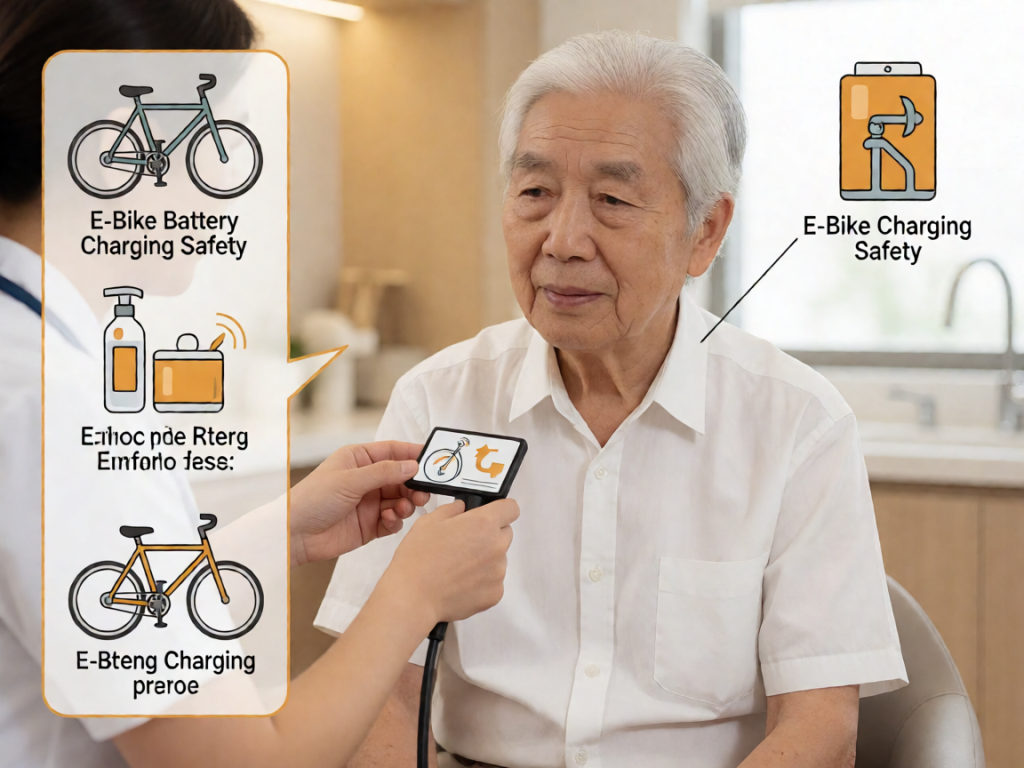 Senior health guide about E-Bike Battery Charging - medical illustration
