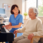 Senior health guide about Music Reminiscence Therapy - medical illustration