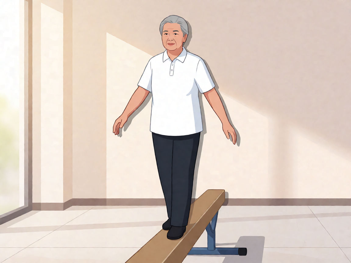 Senior health guide about Balance Beam Walking - medical illustration