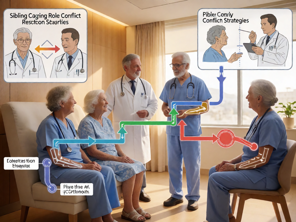 Senior health guide about Sibling Caregiving Role - medical illustration