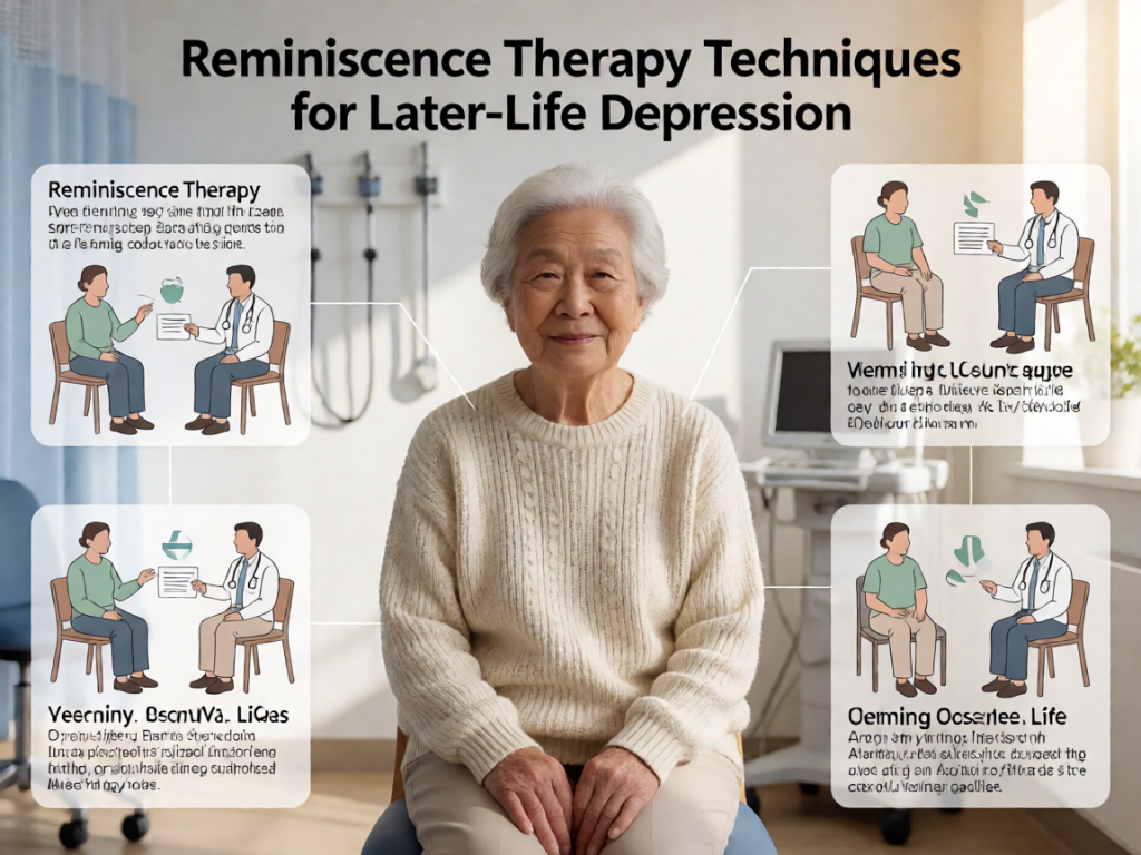Senior health guide about Reminiscence Therapy Techniques - medical illustration