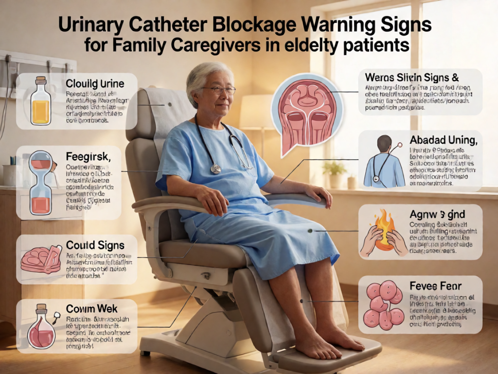 Senior health guide about Urinary Catheter Blockage - medical illustration