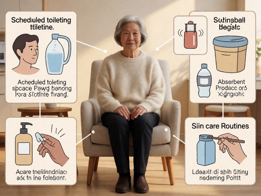 Senior health guide about Nighttime Incontinence Management - medical illustration