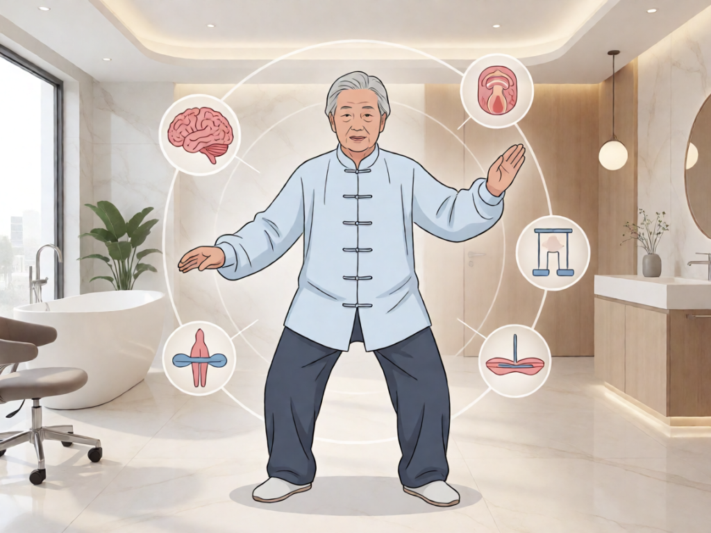 Senior health guide about Tai Chi for - medical illustration