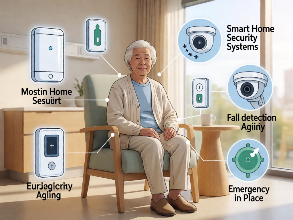 Senior health guide about Smart Home Security - medical illustration
